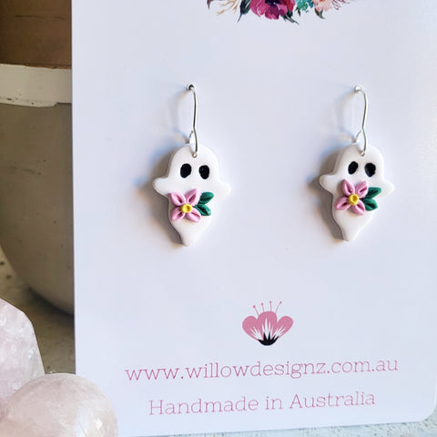 Spooky Floral Handmade Halloween Ghost Earrings