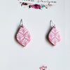 Handmade Silkscreen Print Pink Dangle Clay Earrings
