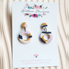 Handmade Textured Mustard, Lilac, and Navy Donut Shape Dangle Earrings