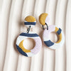 Handmade Textured Mustard, Lilac, and Navy Donut Shape Dangle Earrings