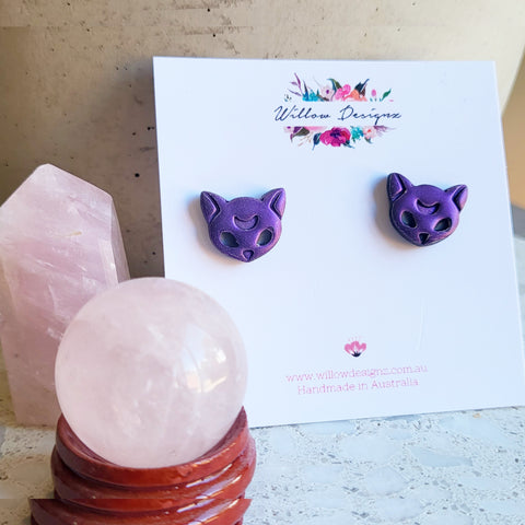 Handmade Halloween Celestial Cat Stud Earrings