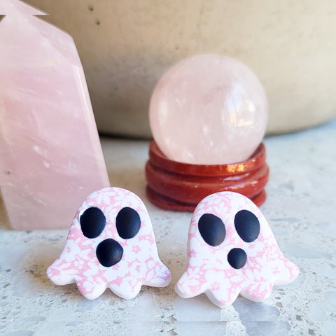 Spooky Floral or Pearl Handmade Halloween Ghost Stud Earrings