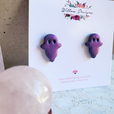 Handmade Halloween Purple Ghost Stud Earrings