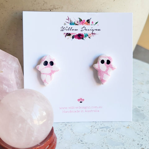 Handmade Halloween Floral Ghost Stud Earrings