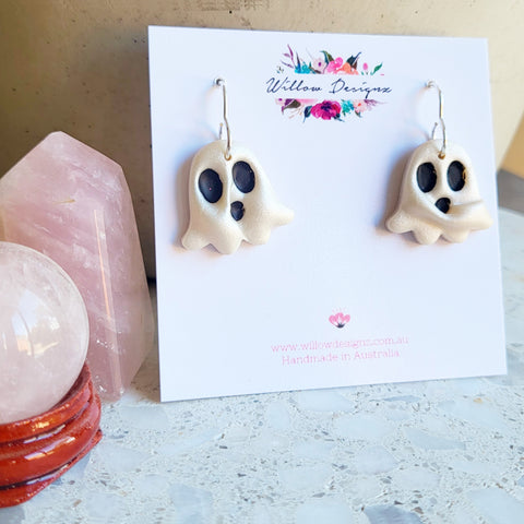 Spooky Floral or Pearl Handmade Halloween Ghost Stud Earrings