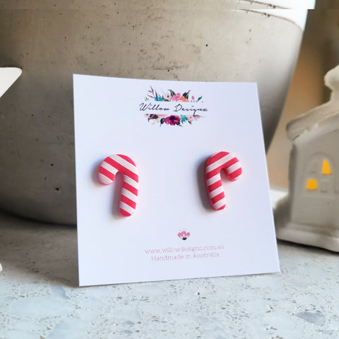 Handmade Candy Cane Christmas Stud Earrings