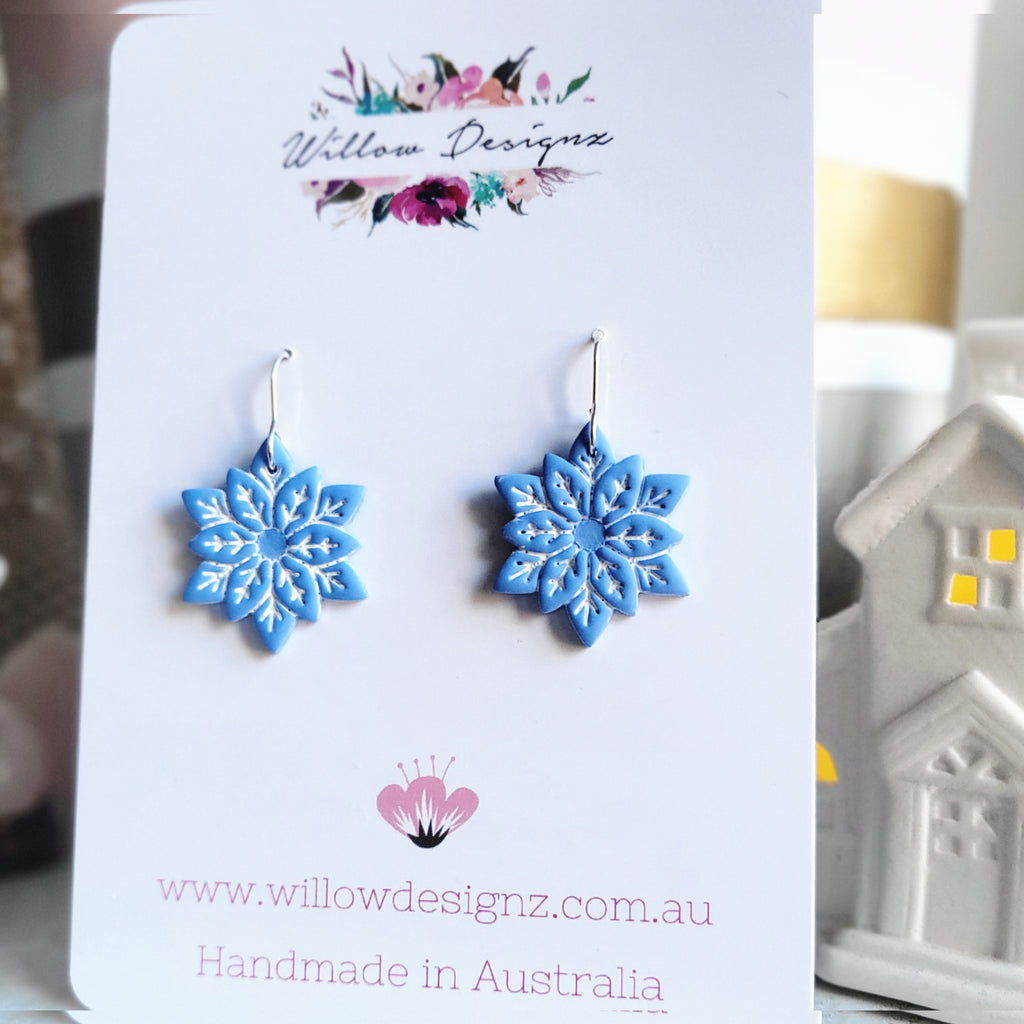 Handmade Snowflake Polymer Clay Christmas Tree Dangle Earrings