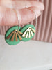 Handmade Sage Green Polymer Clay Disc and Brass Fan Dangle Hoop Earrings