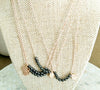 Handmade Unique Petite Rose Gold Hamsa Hand charm & Hematite beaded necklace