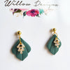 Handmade Forrest Green Dangle Earrings with Cubic Zirconia Leaf Charm