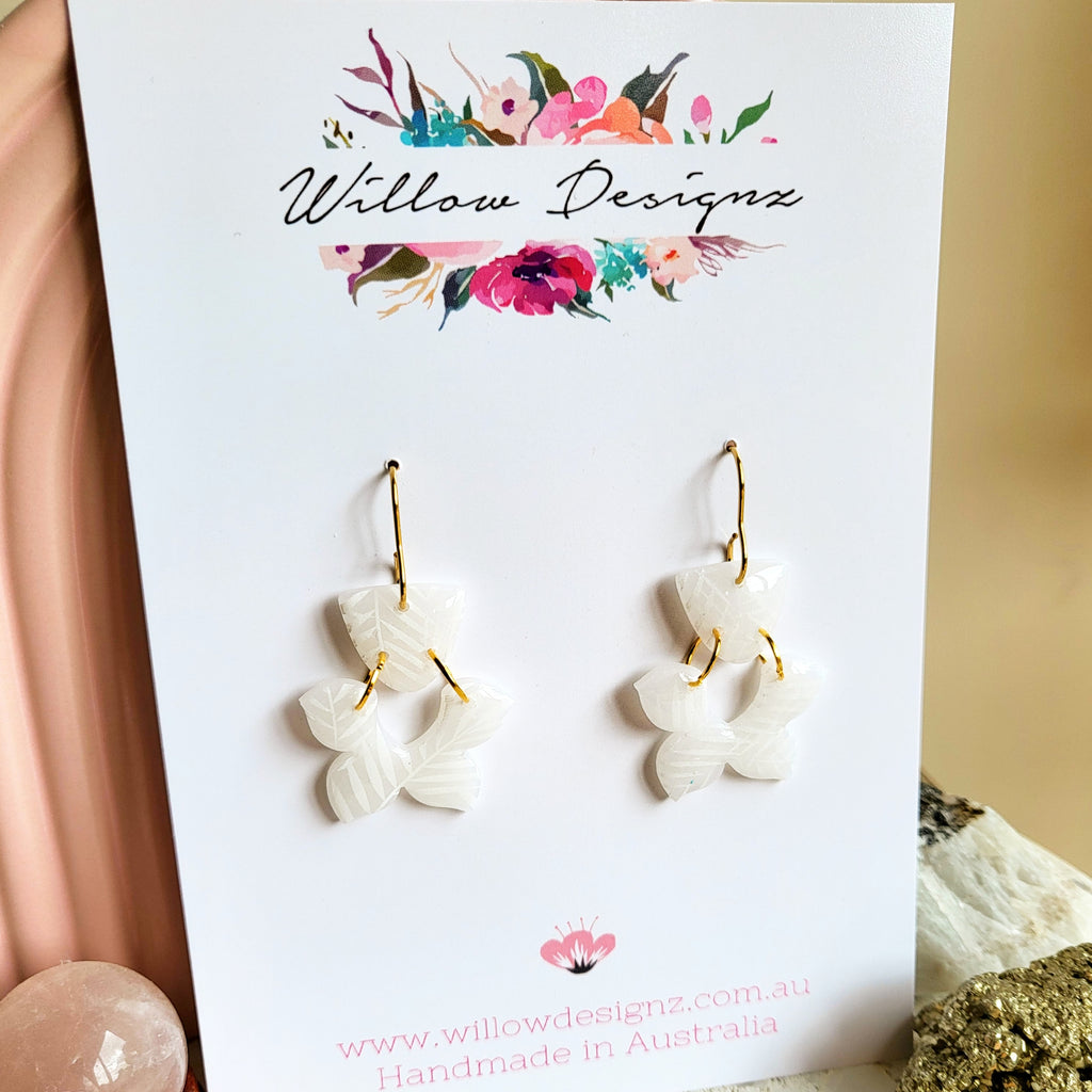 Handmade Translucent Flower Shape Hook Dangles with Fern Leaf Print