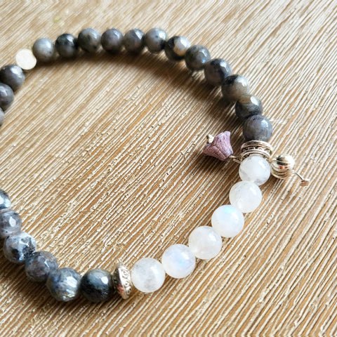 Moonstone & Black Labradorite Beaded Gemstone bracelet
