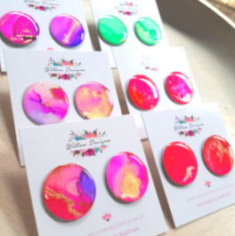 Handmade Colourful Inky Resin Large Studs