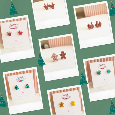 Kids or Adults Glittery Acrylic Stud Christmas Earrings