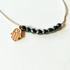 Handmade Unique Petite Rose Gold Hamsa Hand charm & Hematite beaded necklace