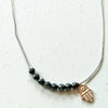Handmade Unique Petite Rose Gold Hamsa Hand charm & Hematite beaded necklace