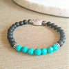 Handmade Turquoise & Matte Black, faceted Onyx Gemstone beaded bracelet