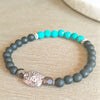 Handmade Turquoise & Matte Black, faceted Onyx Gemstone beaded bracelet