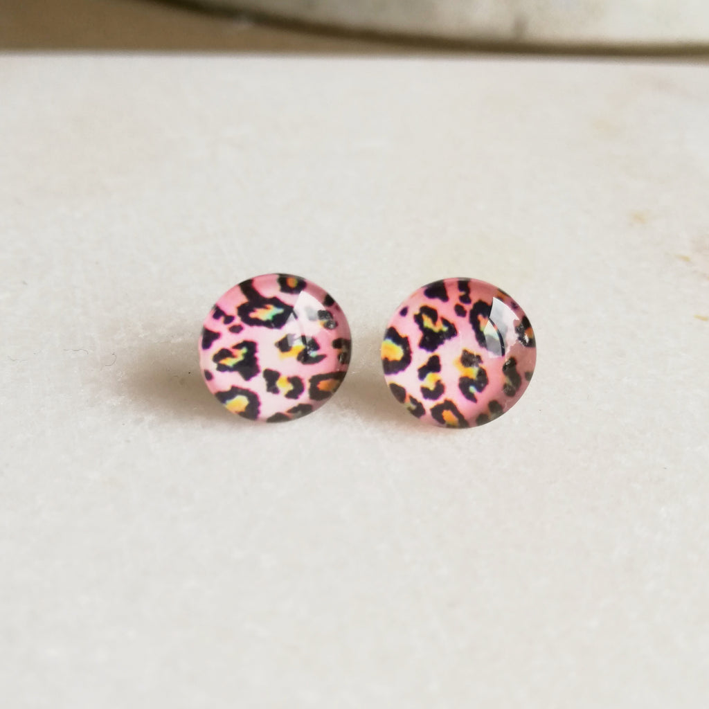 Pink Leopard Print and Stainless Steel Stud earrings