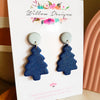 Handmade Silver and Blue Sparkle Polymer Clay Christmas Tree Dangle Christmas Earrings