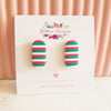 Handmade Stripy Christmas Inspired Oval Stud Polymer Clay Earrings