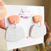 Handmade Peach and White Granite Polymer Clay Dangle Earrings