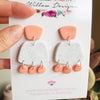 Handmade Peach and White Granite Polymer Clay Dangle Earrings