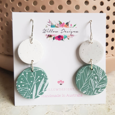 Handmade Whimsical Sage Green Or Blue Dangle Hook or Ball Stud Earrings