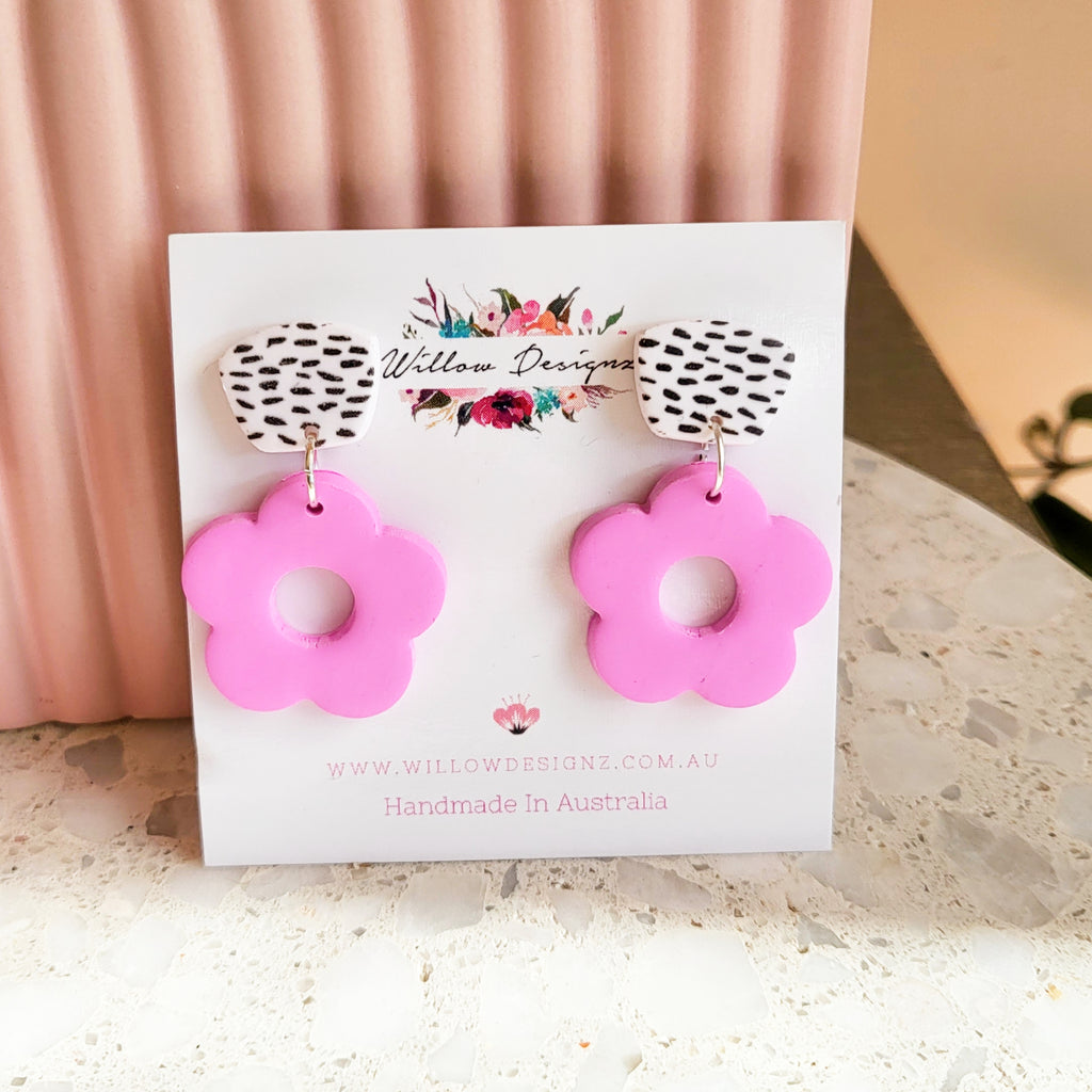 Handmade Pink Polymer Clay Daisy Dangles- You choose