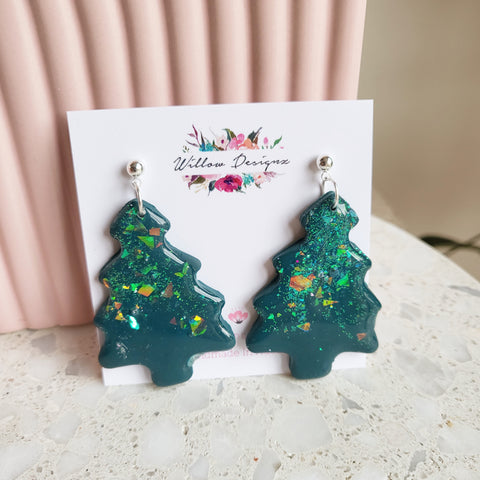 Handmade, Christmas tree earrings, Christmas earrings